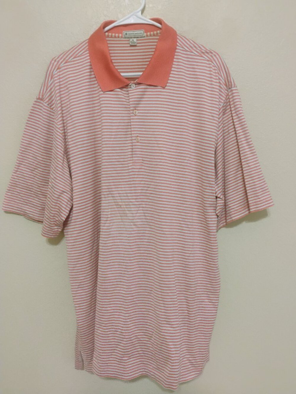 Peter Millar Men’s XL Coral White Striped Cotton Golf Polo Shirt